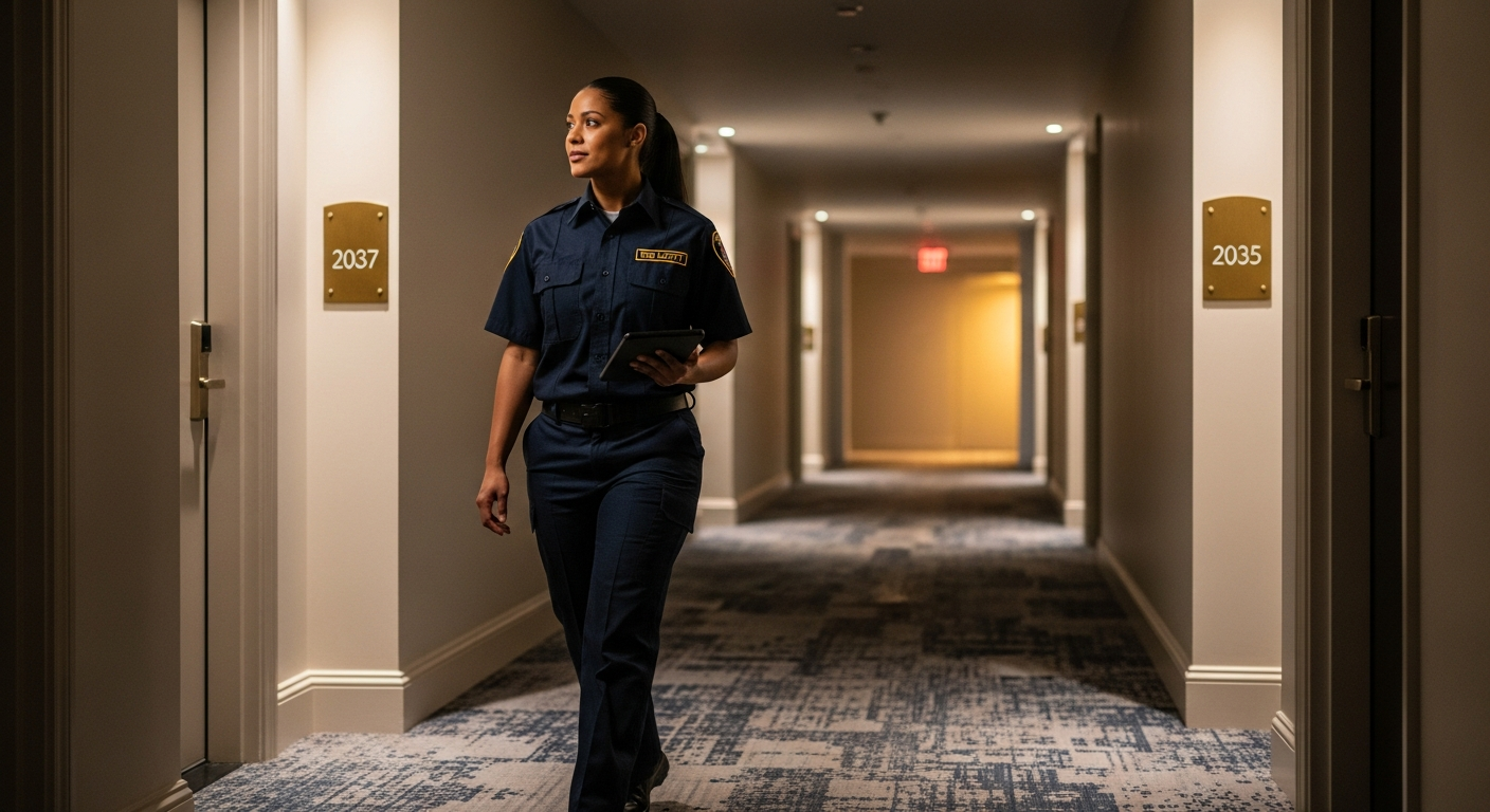 Waking watch patrol in residential corridor